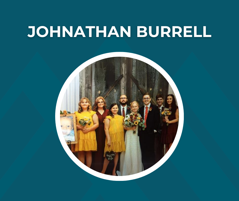 Picture of Johnathan Burrell with family and text "Johnathan Burrell"