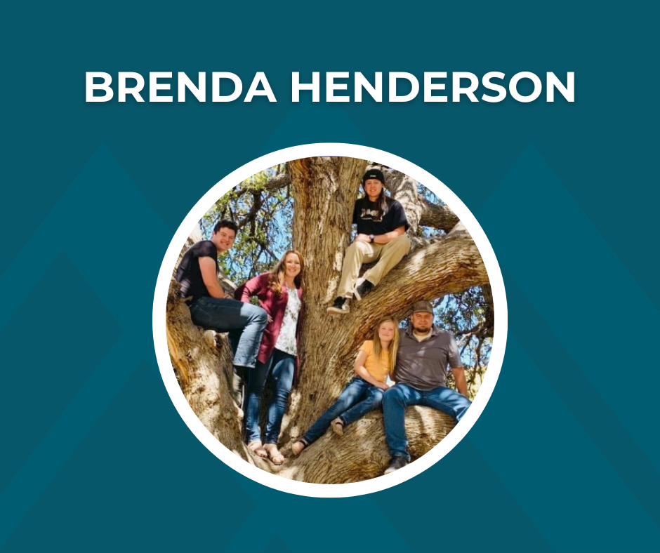 Picture of Brenda Henderson with family and text that reads "Brenda Henderson"