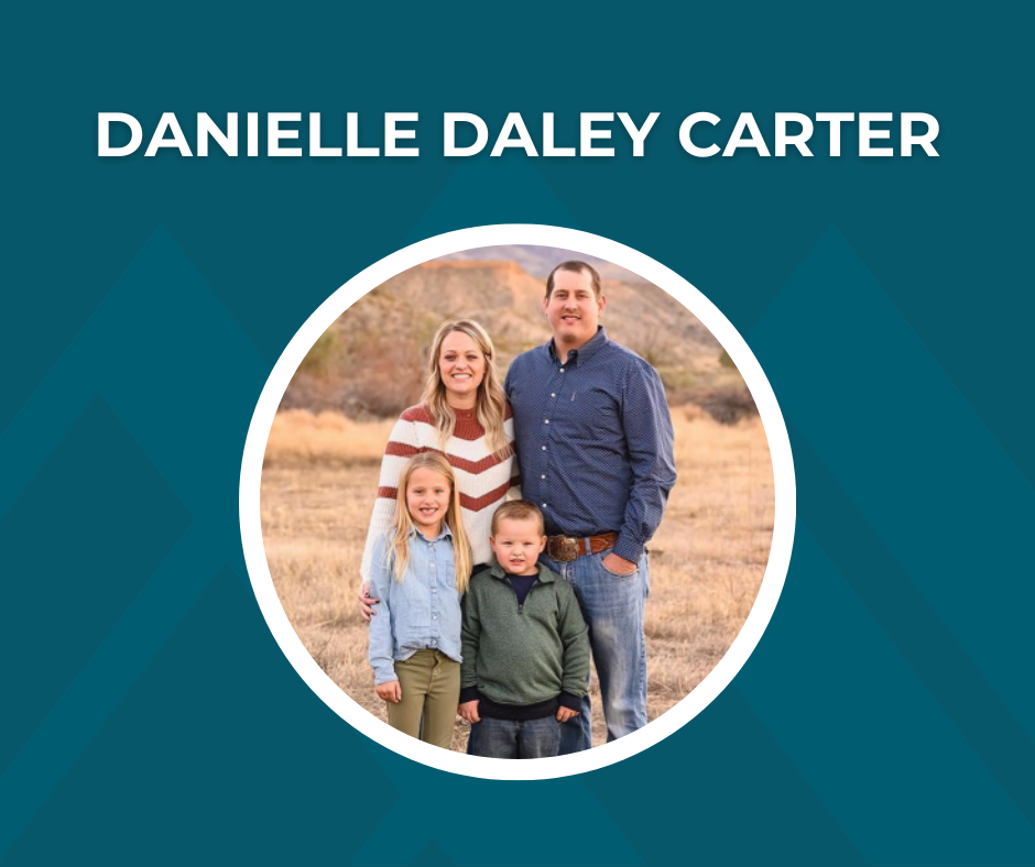 Danielle Daley Carter and family and text that reads "Danielle Daley Carter"