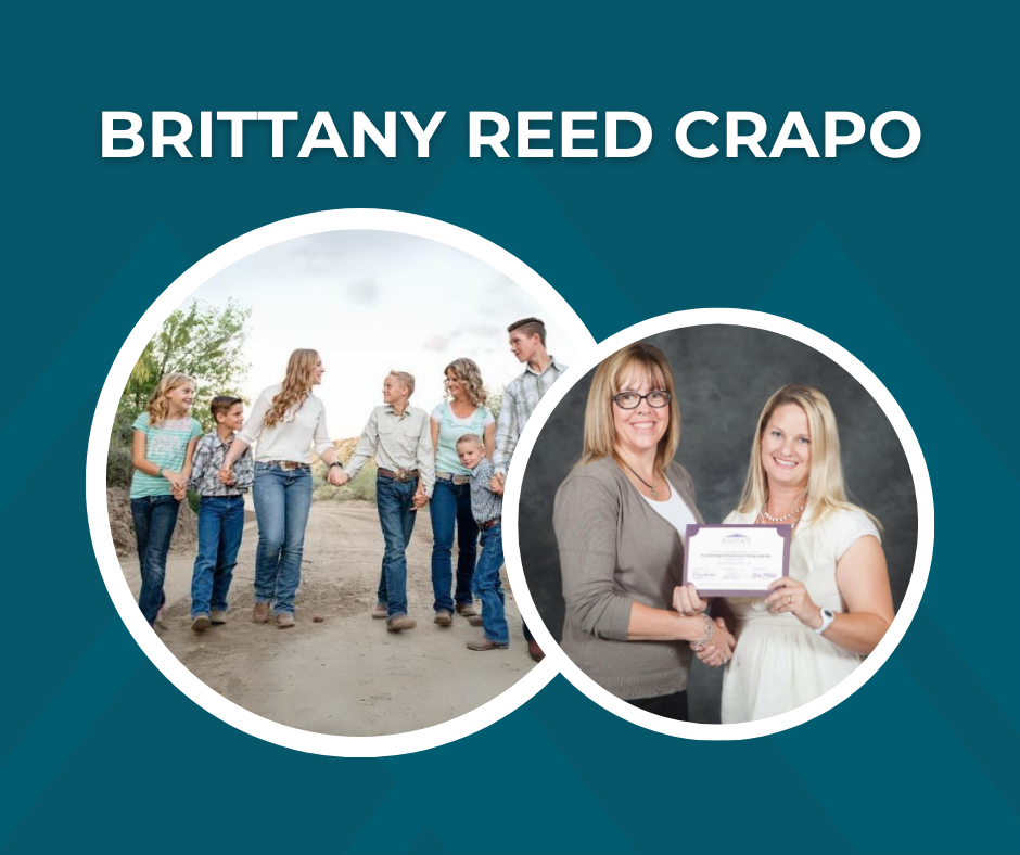 Picture of Brittany Reed Crapo with family and Brittany Reed Crapo receiving an award