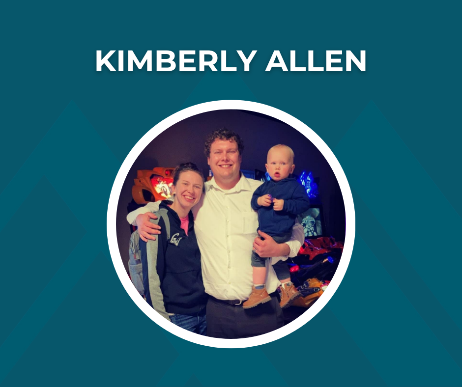 Image of Kimberly Allen with family and text reading "Kimberly Allen"